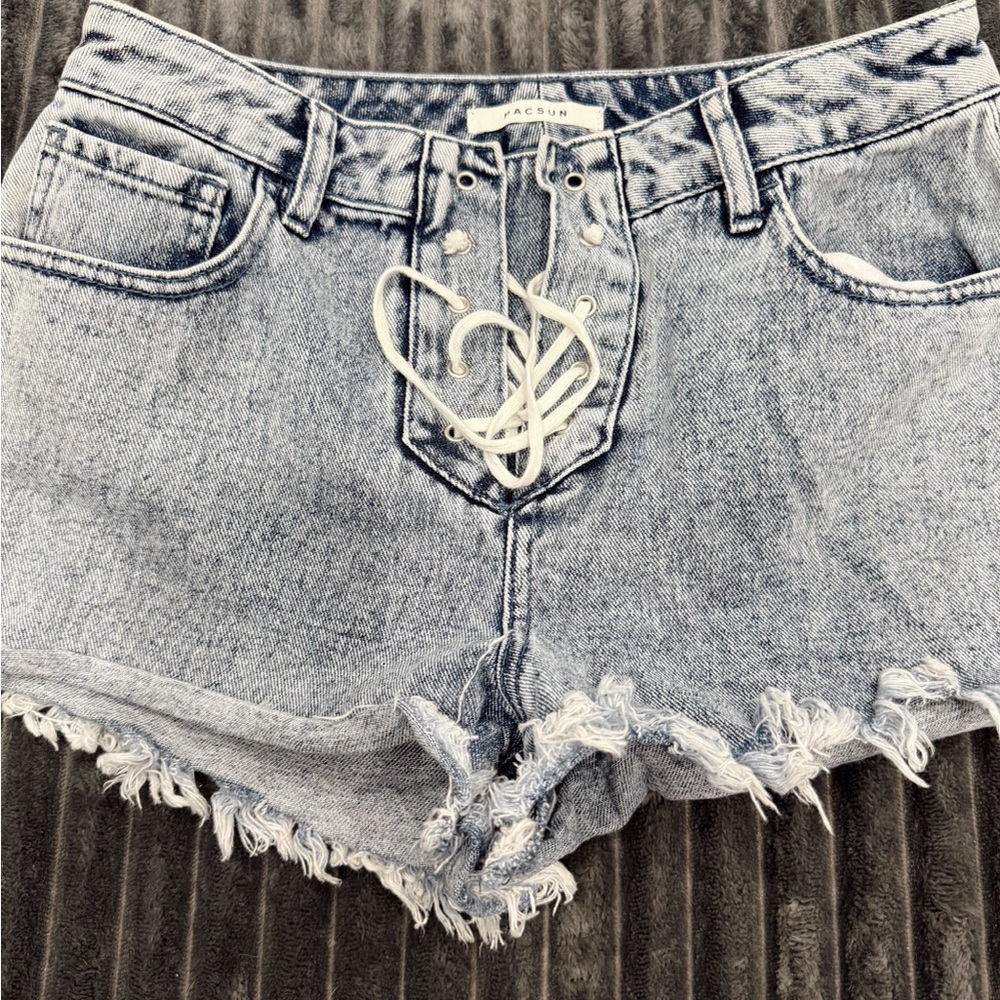 PacSun Women's Light Blue Frayed Denim Shorts